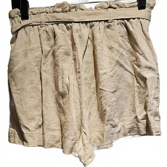 High Waist Cream Shorts with Tie Waist - Picture 5 of 5